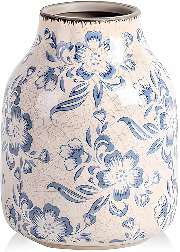 Vintage Blue and White Ceramic Vases for Flowers 8”Chinoiserie Vase Ceramic Jar Vases for Home ... | Amazon (US)