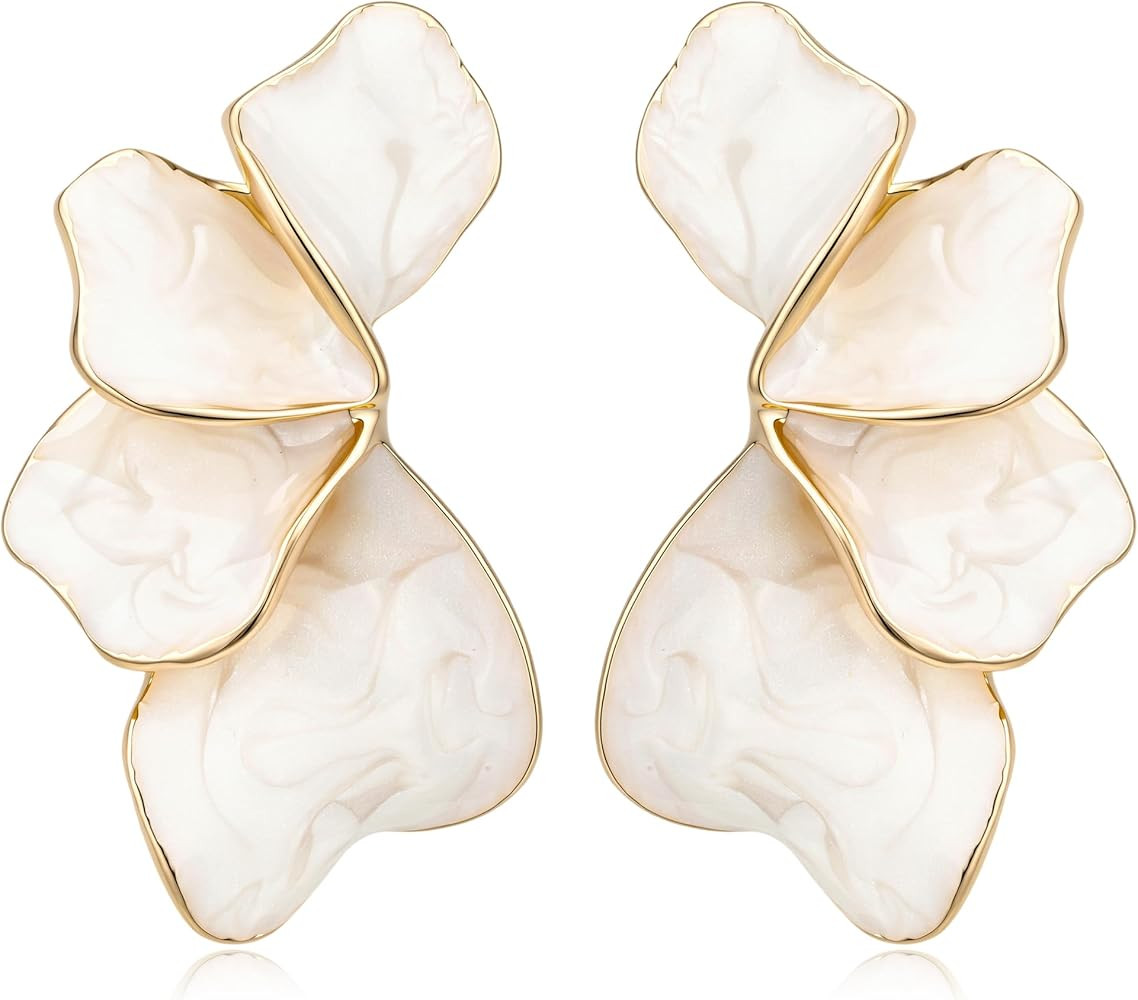 Flower Leaf Dangle Stud Earrings for Women, Trendy Hypoallergenic Gold Plated Handmade Enamel Tro... | Amazon (US)
