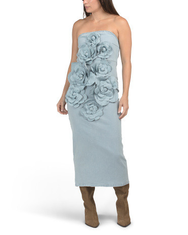 Strapless 3d Floral Midi Dress for Women | Polyester/Spandex | Marshalls