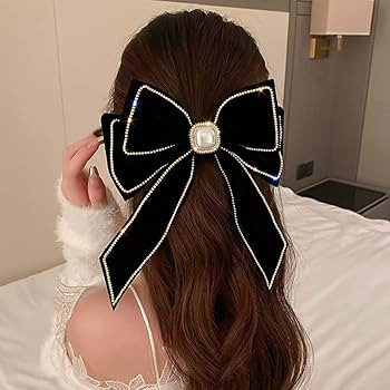Wiwpar Velvet Black Hair Bow Hair Clips Barrettes Clips Large Bows with Pearl Rhinestone Hair Cli... | Amazon (US)