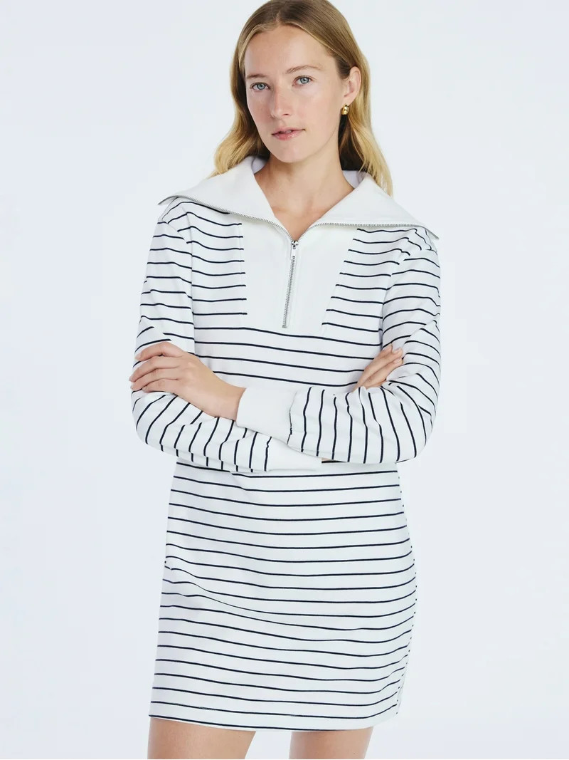 Free Assembly Women's and Women's Plus Half Zip Mini Dress with Long Sleeves, Sizes XS-4X | Walmart (US)