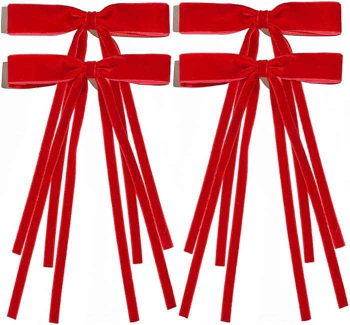Ayesha Velvet Hair Bows Red Velvet Ribbon Clips Christmas Hair Accessories for Women Girls 4pcs | Amazon (US)