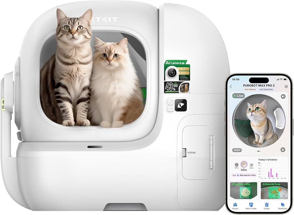 PETKIT 2025 Purobot Max Pro 2 AI-Camera Self Cleaning Cat Litter Box, Extra Large Opening 210° W... | Amazon (US)