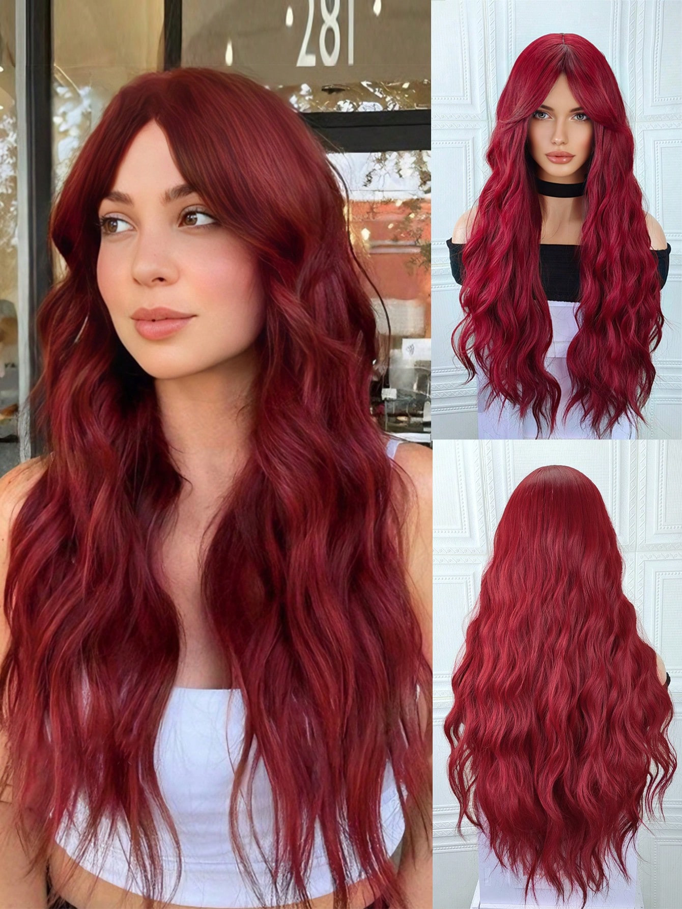 Red Wig With Bangs Long Red Wigs for Women 32 Inches Curly Wavy Hair Natural Looking Heat Resista... | SHEIN