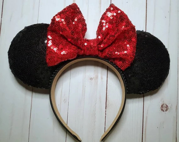 Classic Minnie Mouse Ears Classic Mickey Ears Red and Black | Etsy | Etsy (US)