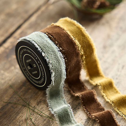 Antiqued Frayed Velvet Ribbon, Set of 3 | Terrain