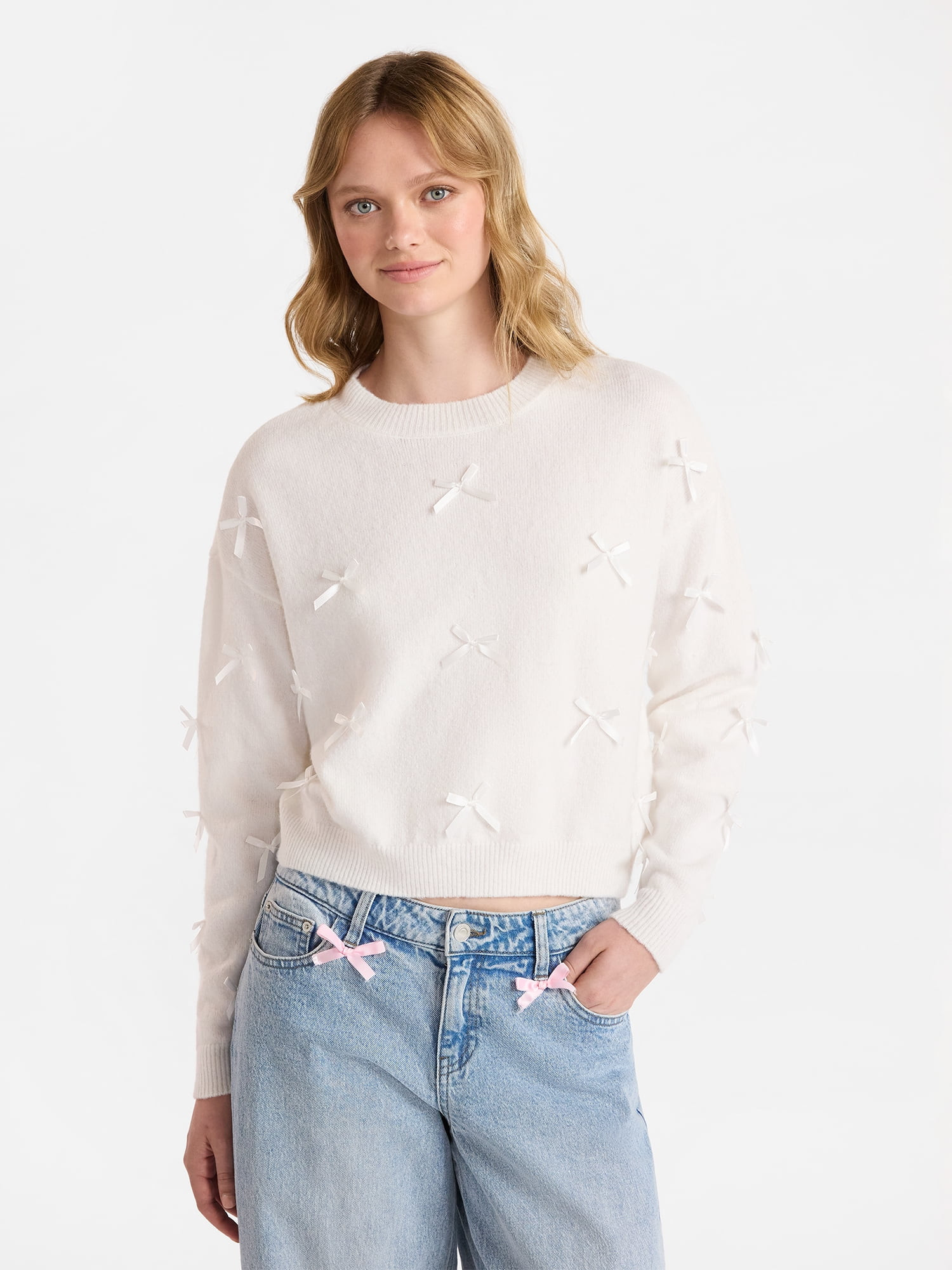 No Boundaries Bow Sweater, Lightweight, Women's | Walmart (US)