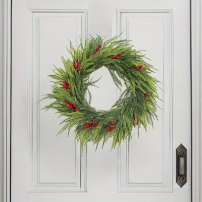 Real Touch Norfolk Pine Wreath, 17.72in Artificial Christmas Wreath Green Wreath for Front Door, Wall, Windows, Xmas Decoration | Wayfair North America