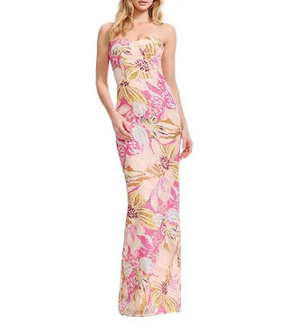 Vada Floral Sequin Sheath Long Dress | Dillard's