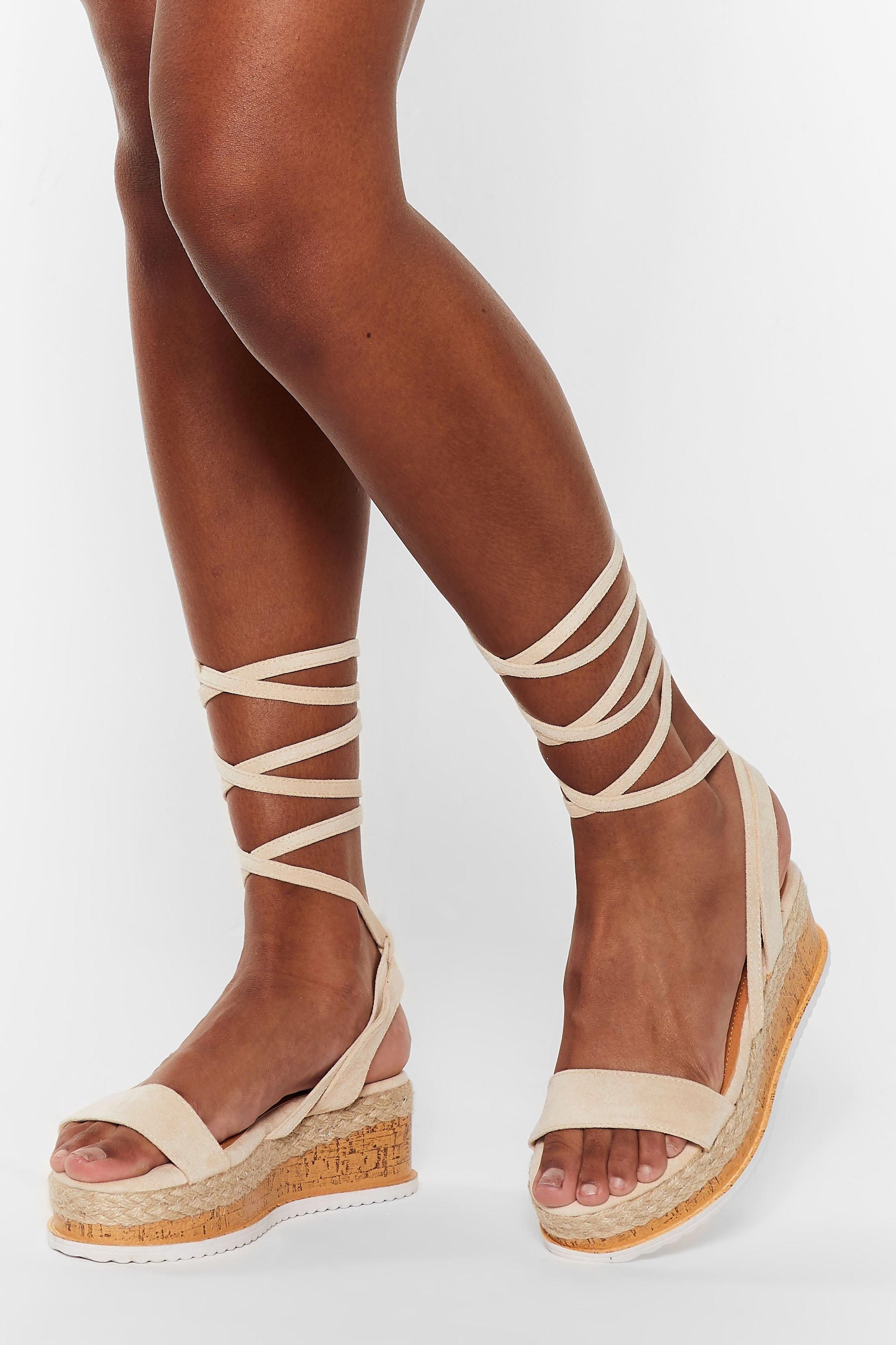 Faux Suede Strappy Cork Platform Sandals | Nasty Gal (US)