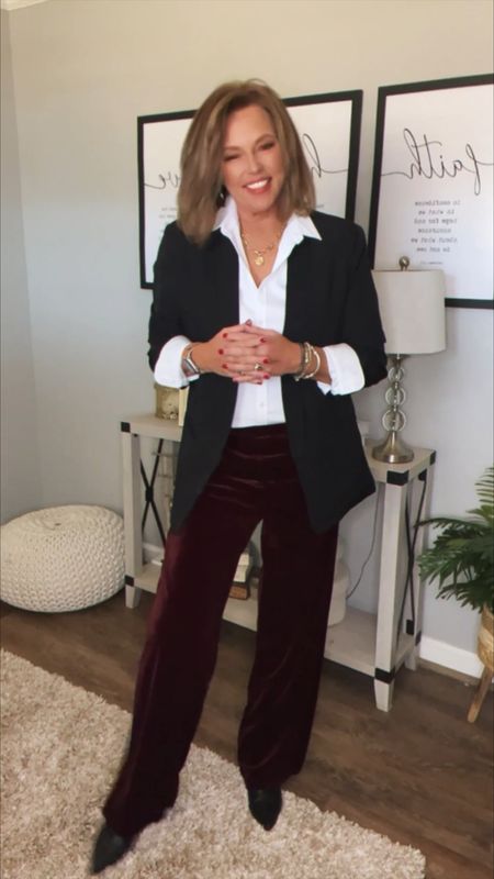 Found these velvet pants on Walmart and I can honestly say…I LOVE them! Perfect pant to dress up during the holidays! Plus, my necklace is from Victoria Emerson and is on sale for only $15! 

walmart fashion, Walmart finds, holiday outfit, party outfit, over 40 fashion, blazer, pants, Victoria Emerson, Walmart, fall, winter, Christmas, gift ideas 

#LTKVideo #LTKHoliday #LTKfindsunder50