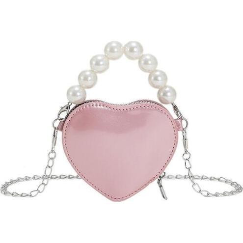Mini Heart Pearl Handle Purse, Pink | Maisonette