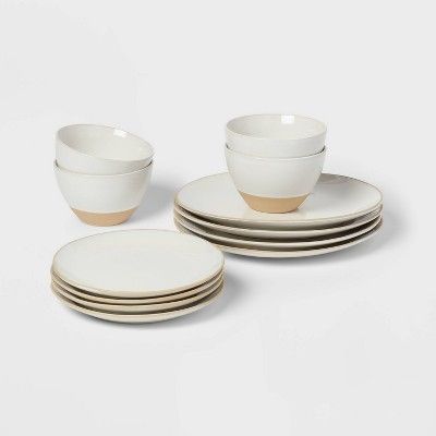 12pc Stoneware Wethersfield Artisan Dinnerware Set White - Threshold™ | Target