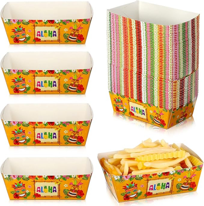 Blulu 50 Packs Hawaiian Party Decoration Tiki Disposable Paper Food Tray Aloha Nacho Tray Luau Pa... | Amazon (US)