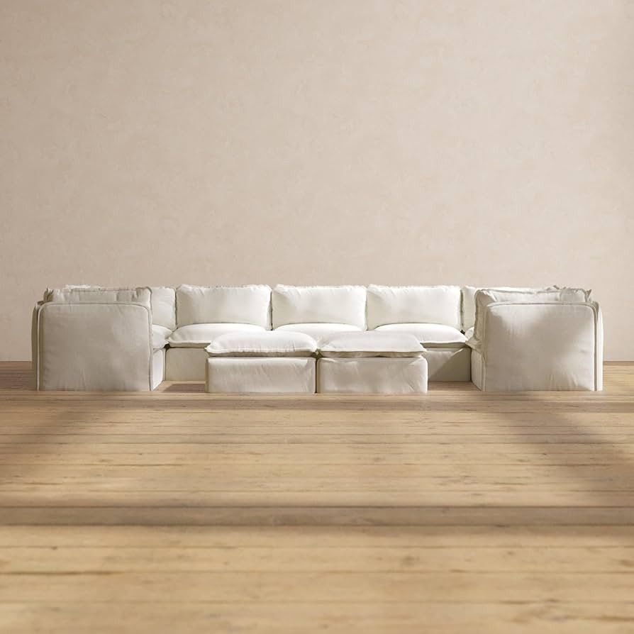 Slipcover Only - Modular Washable 7-Seater U-Sectional + Bench Ottoman in Eggshell | Amazon (US)