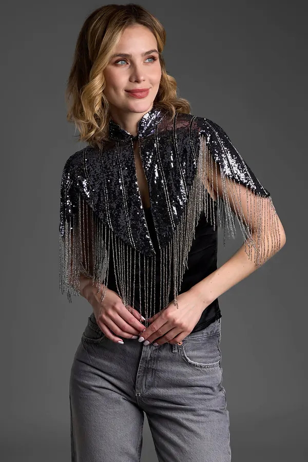 Beaded Fringe Sequin Capelet | Saachi