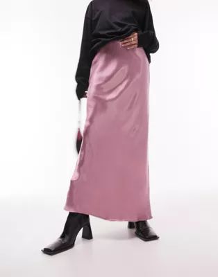 Topshop satin bias maxi skirt in dusty rose | ASOS (Global)
