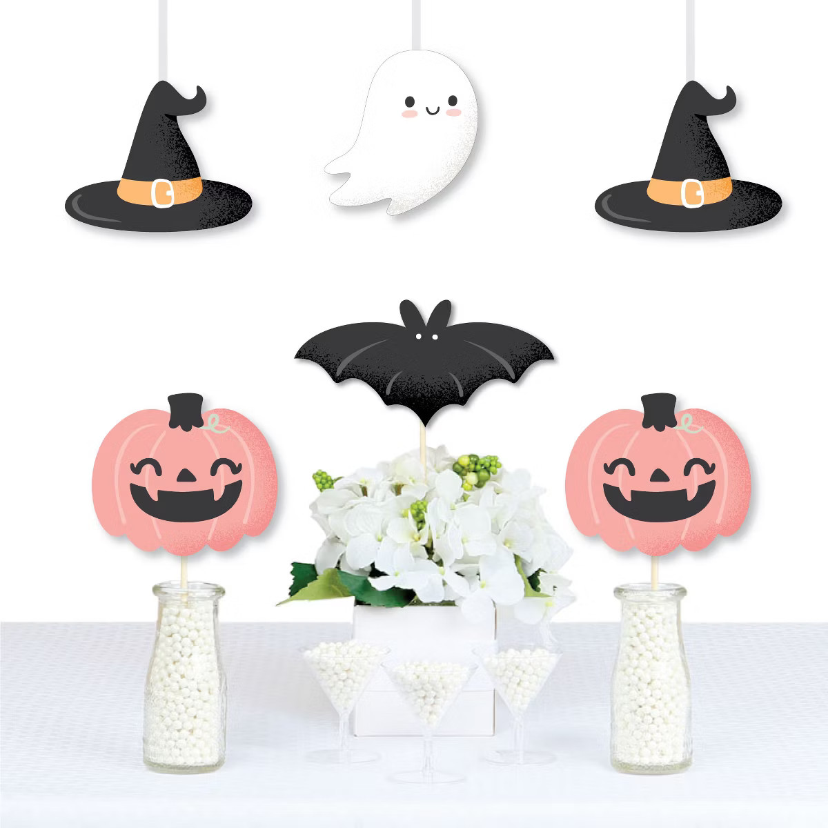 Big Dot of Happiness Pastel Halloween - Ghost, Hat, Bat and Pumpkin Decorations DIY Pink Pumpkin ... | Target
