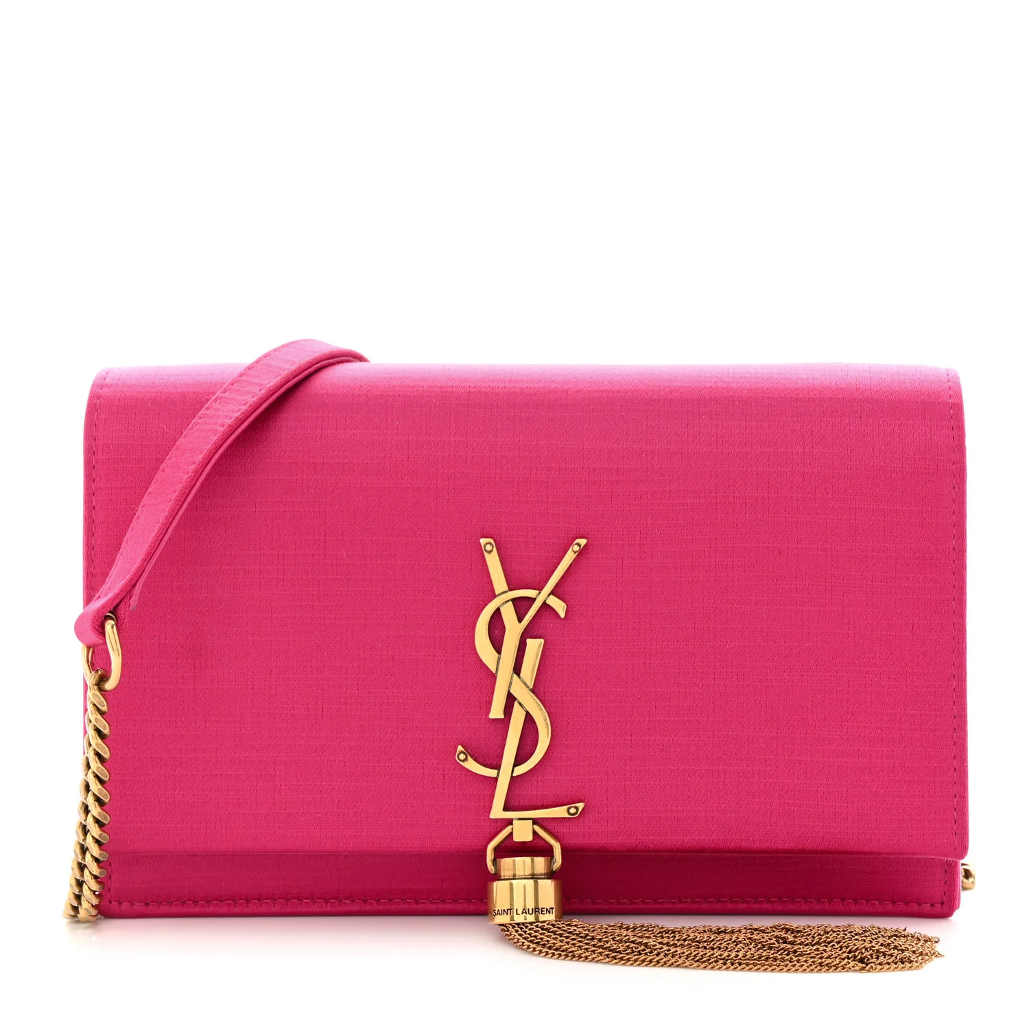 Satin Woven Monogram Kate Tassel Chain Wallet Guava Pink | FASHIONPHILE (US)