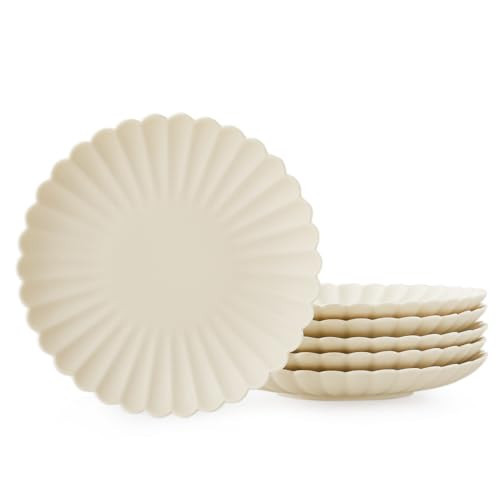 WENSHUO Daisy Plates Set of 6, 9-inch Round, Matte Crème (Appetizer Plate) | Amazon (US)