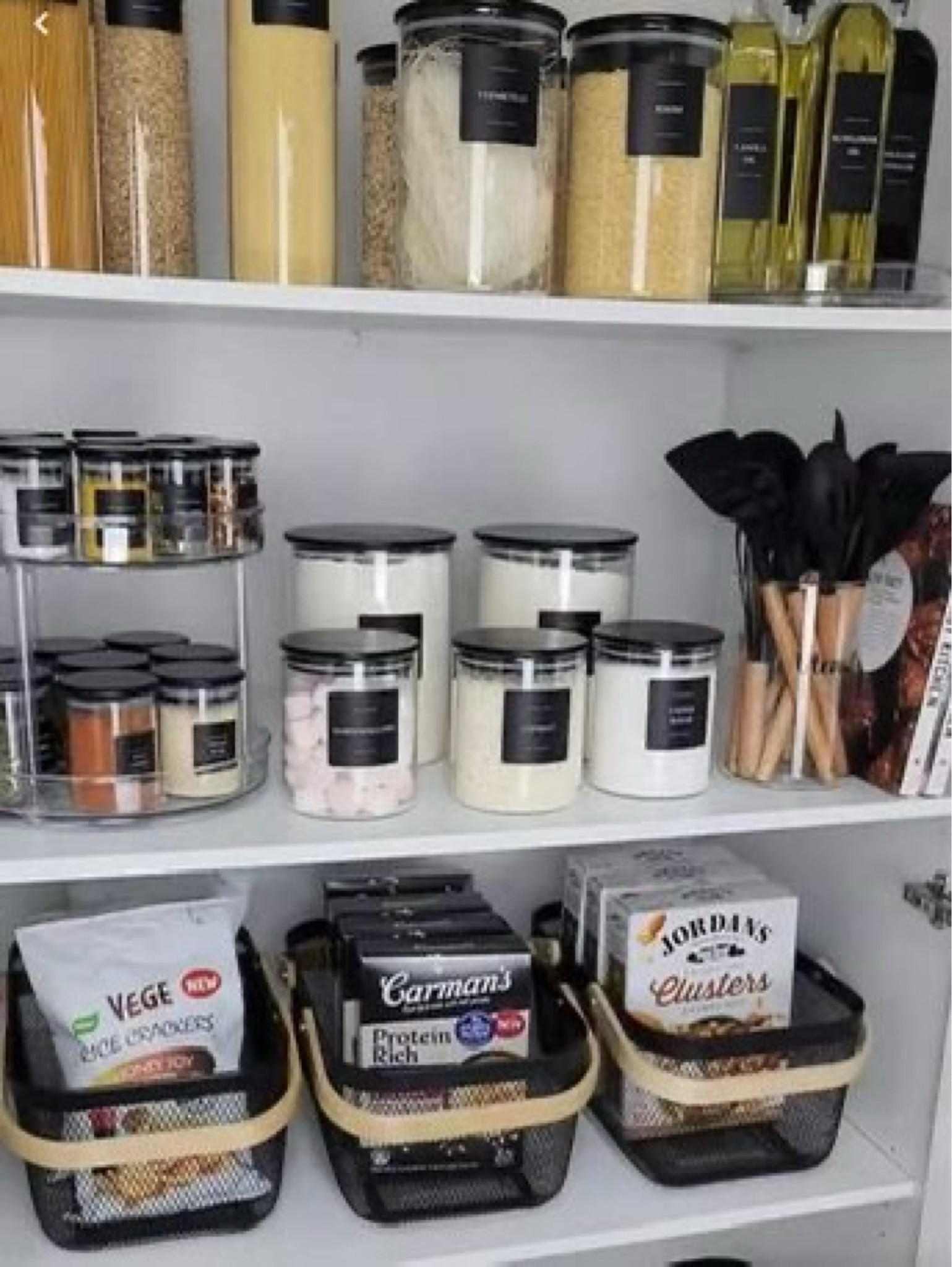 All black pantry organization jars, baskets, and food storage containers! #pantryorganization #blackkitchen #blackhomedecor #kitchenorganization

#LTKFindsUnder100 #LTKFindsUnder50 #LTKHome