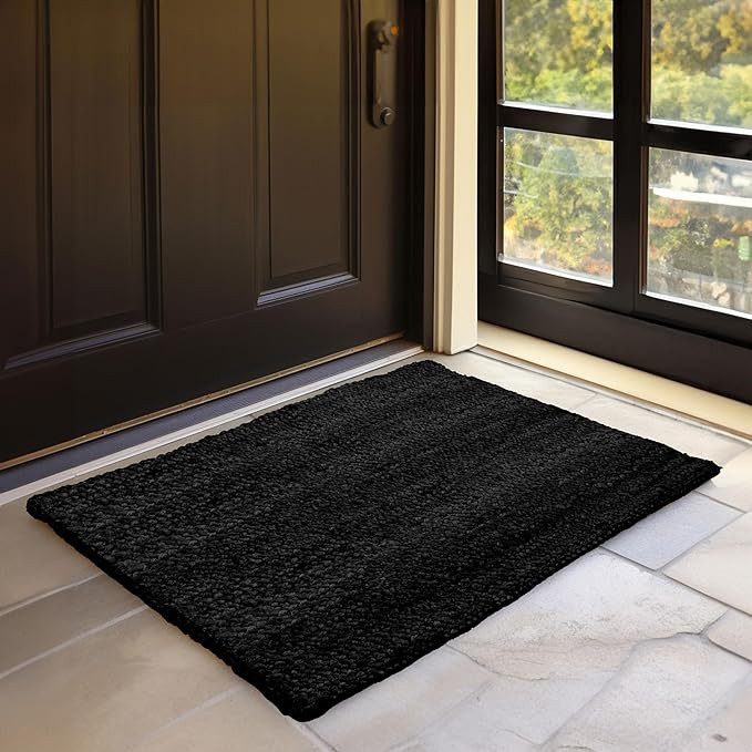 HOMEMONDE Black Jute Rug 2x3 ft - Rectangle Natural Fibers Hand Woven Design Reversible Boho Door... | Amazon (US)