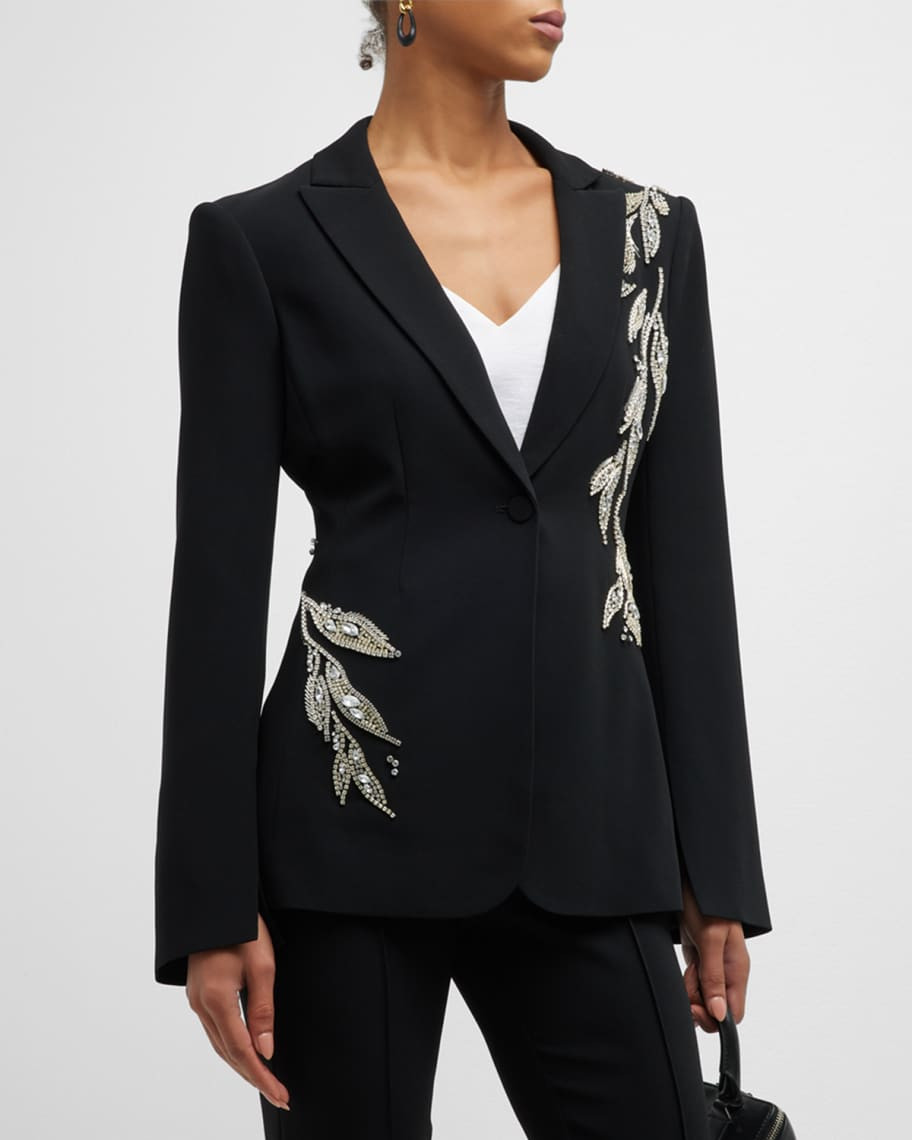 Cinq a Sept Cheyenne Crystal Floral Embellished Crepe Blazer | Neiman Marcus