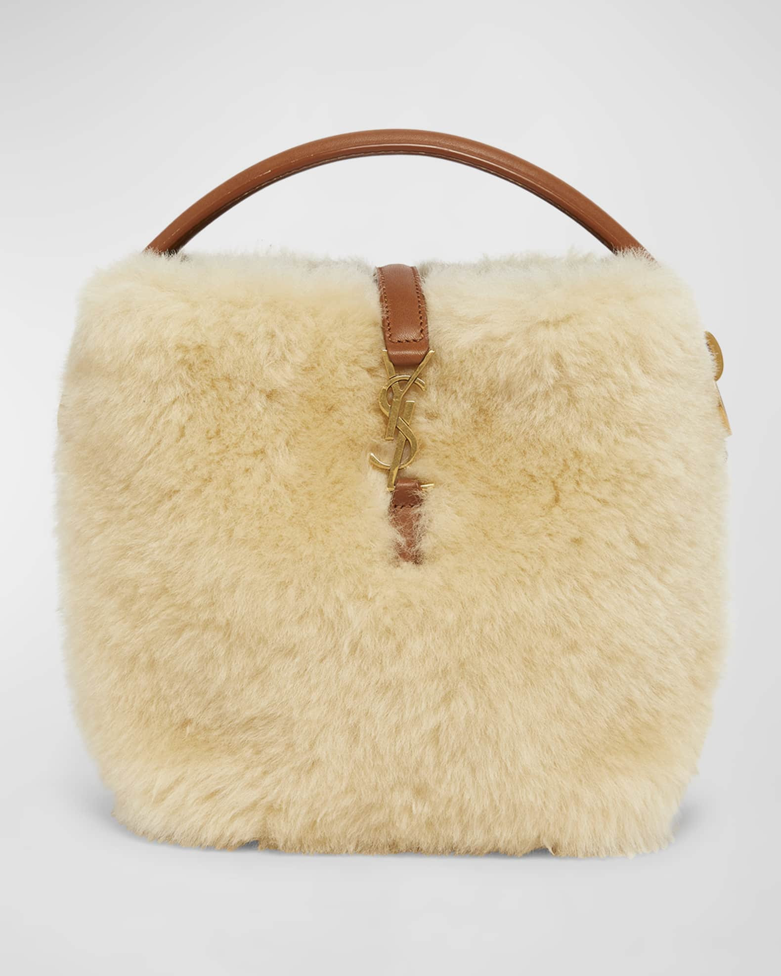 Saint Laurent Le 37 Mini YSL Bucket Bag in Lamb Shearling Fur | Neiman Marcus