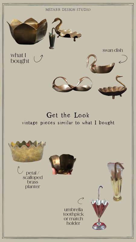 Get the Look… vintage pieces similar to what I recently bought. 

Etsy, eBay, antique, thrifted, brass, sustainable shopping, planter, swan decor, home decor, scallops

#LTKhome #LTKFind #LTKunder100