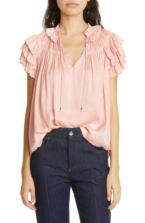Ulla Johnson Liv Tiered Sleeve Blouse in Tuberose at Nordstrom, Size 6 | Nordstrom