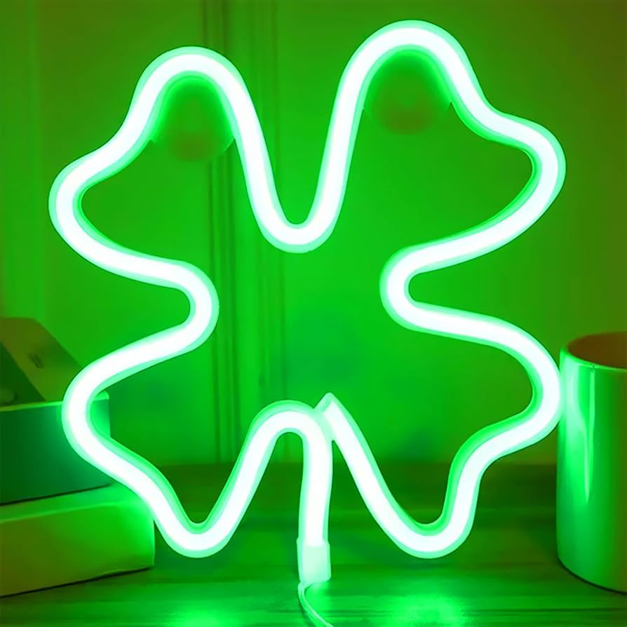Shamrock Lights LED Neon Signs for Wall Decor, St Patricks Day Decor Clover Light USB or Battery ... | Amazon (US)