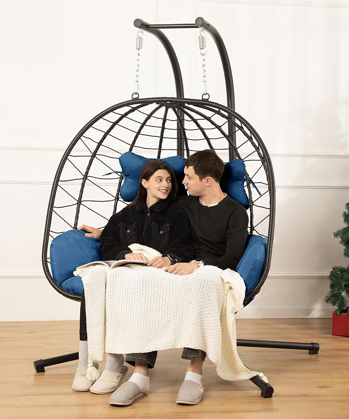 Double Egg Chair with Stand Hammock Swing Chair Foldable Hanging Loveseat, UV Resistant Removable... | Amazon (US)