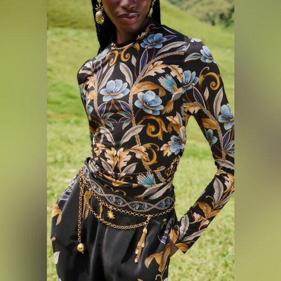 Farm Rio - Black Flowerful Garden Jersey Blouse | Poshmark