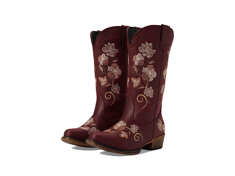 Roper Riley Floral Cowboy Women's Boots Red : 9.5 B - Medium, Synthetic | Zappos