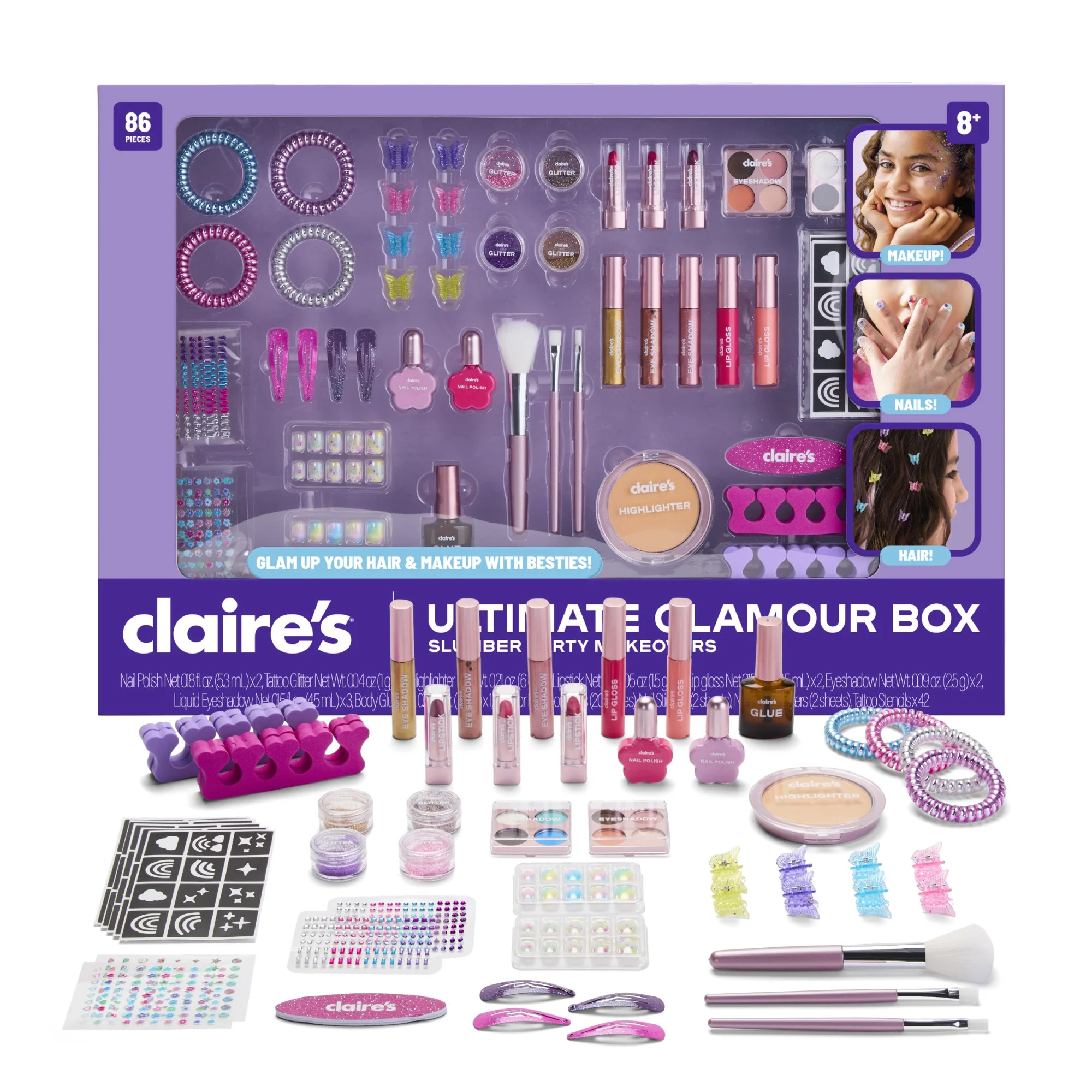 Claire’s® Ultimate Glamour Box Slumber Party Makeover Set, Kids Makeup Kit, Girls Slumber Part... | Walmart (US)