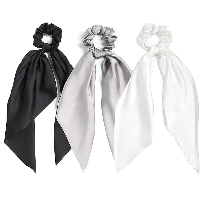 3PCS Hair Scarf Scruncheis for Women Knotted Bow Hair Ties Elastic Bands Satin Hair Ribbon Scrunc... | Amazon (US)