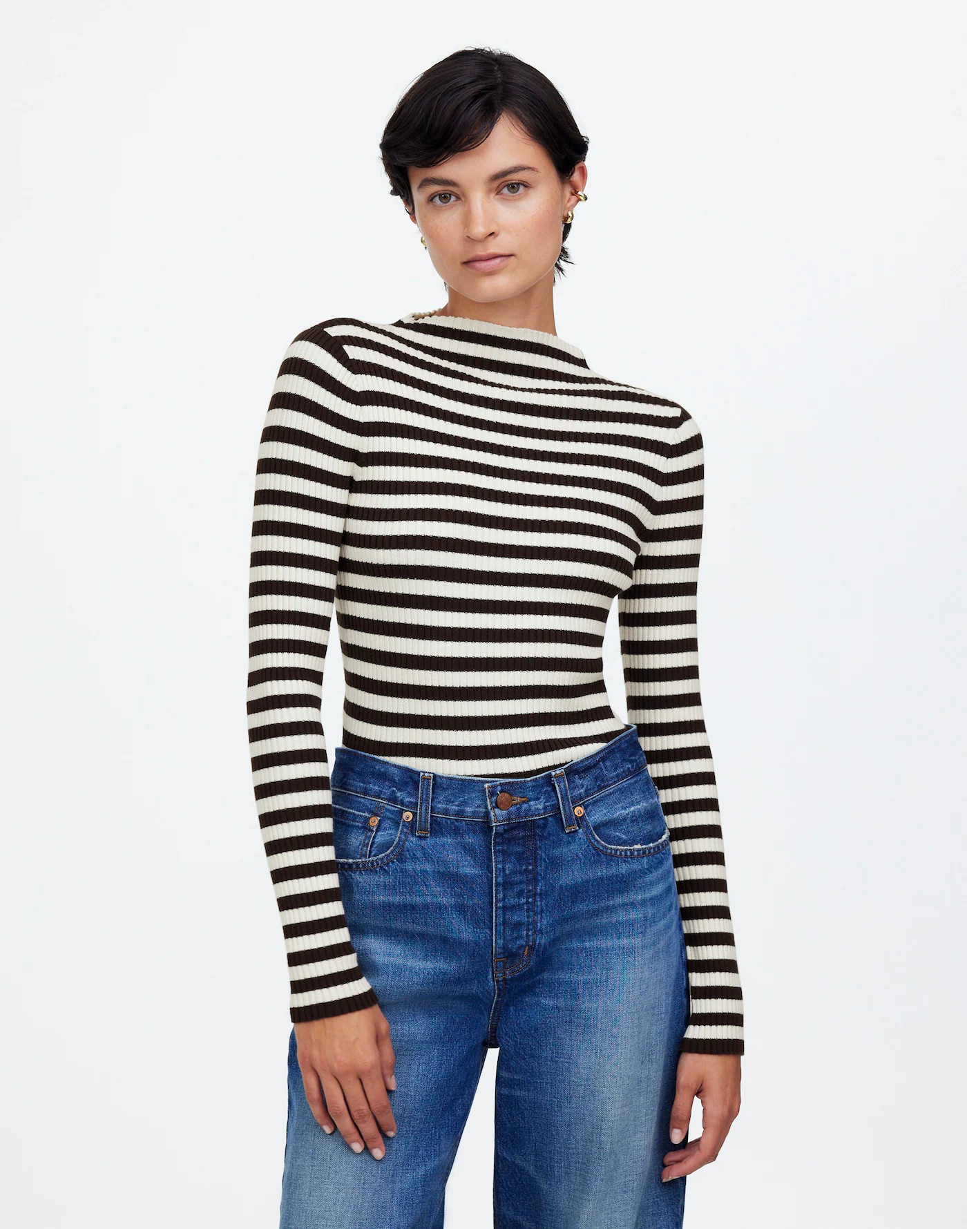 Cotton Mockneck Sweater in Stripe | Madewell | Madewell