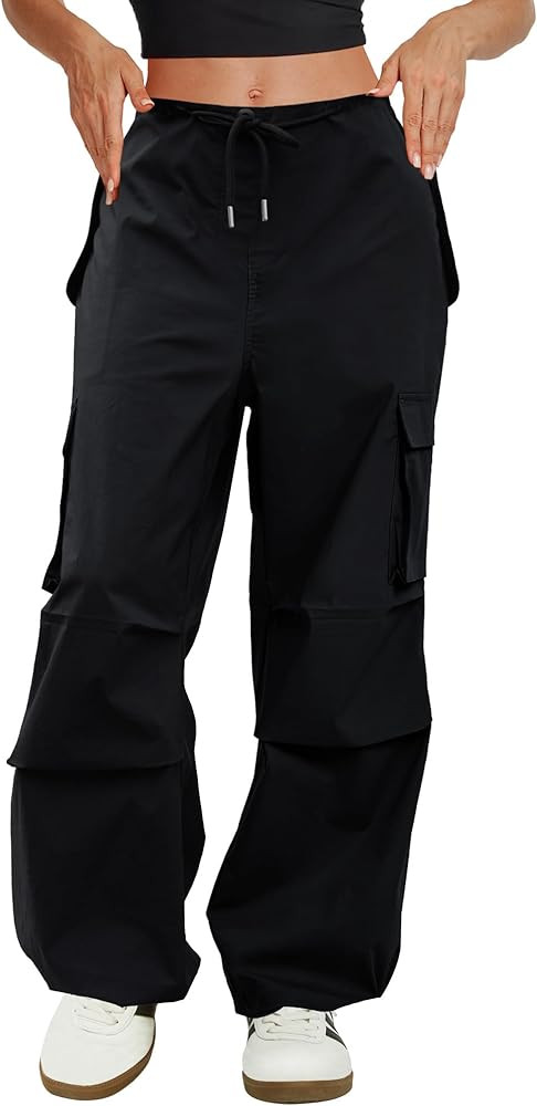 Cargo Pants Women Low Waisted Parachute Pants with Pockets Loose Baggy Hiking Pants Y2K Clothes | Amazon (US)