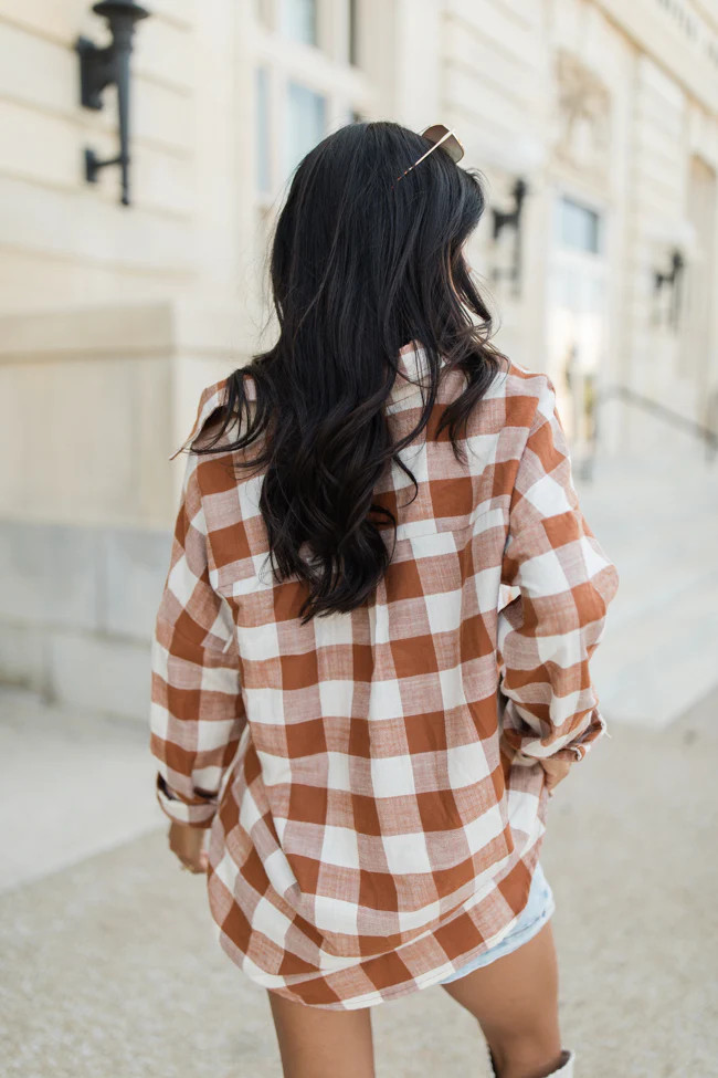 Made Me Realize Tan Plaid Button Front Shirt FINAL SALE | Pink Lily