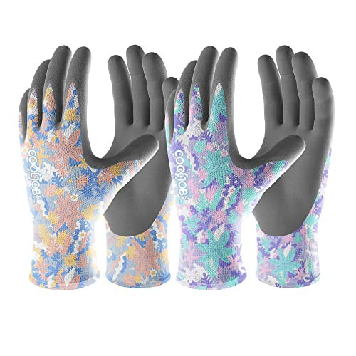 COOLJOB Colorful Gardening Gloves Best Gift for Women Ladies, 2 Pairs Breathable Rubber Coated Garden Gloves, Outdoor Protective Work Gloves, Varied Colors, Size Medium, 2 Pairs M | Amazon (US)