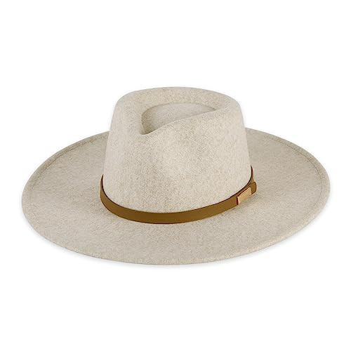Hadley Wren Women's Heathered Wide Brim Panama/Fedora Style Hat, Cream | Amazon (US)