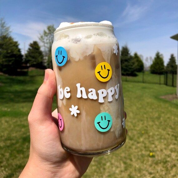 Smiley Face Beer Can Glass / Be Happy Cup / Soda Can Glass / Iced Coffee Cup / Summer Drinkware /... | Etsy (US)