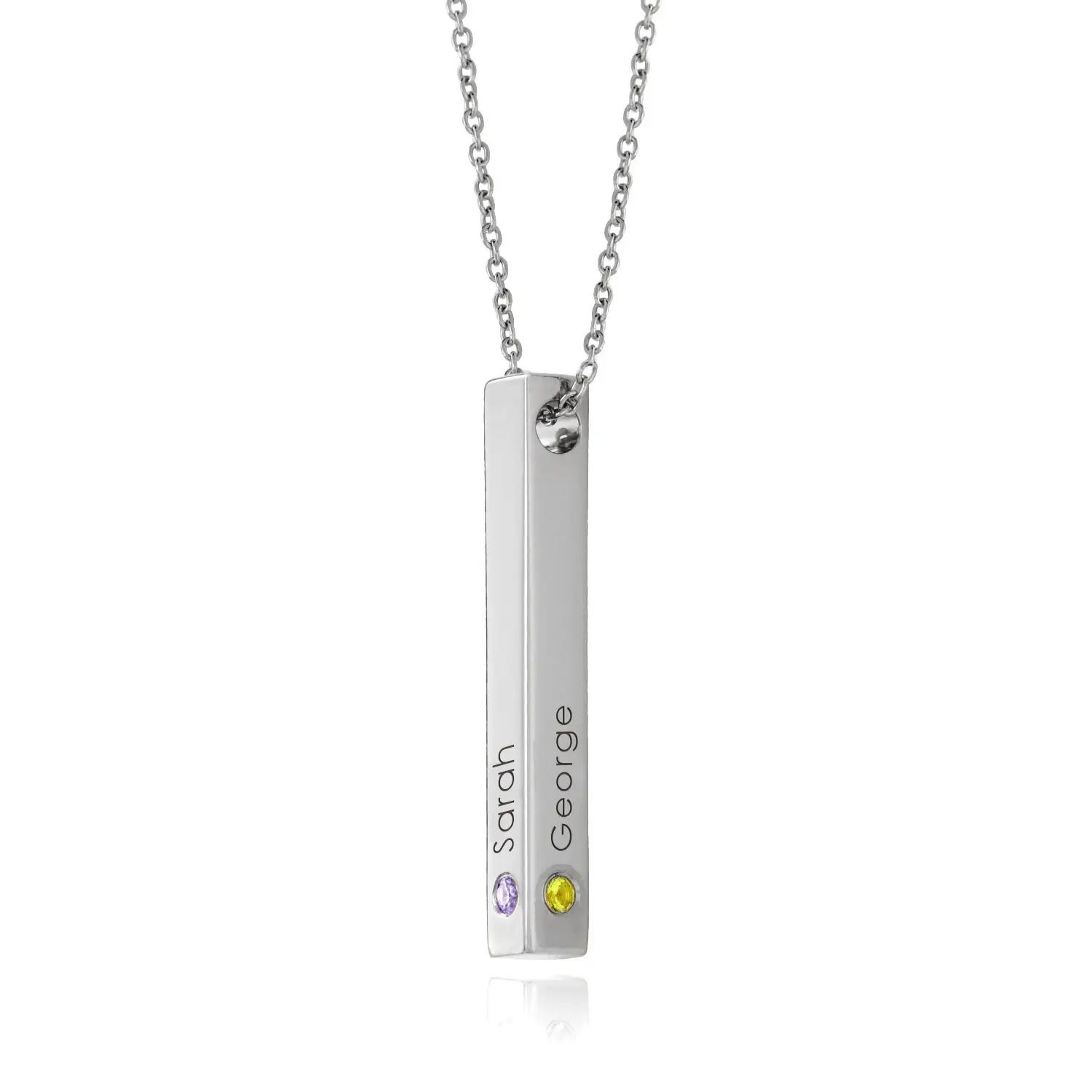 Totem 3D Bar Necklace with Birthstones in Sterling Silver | MYKA