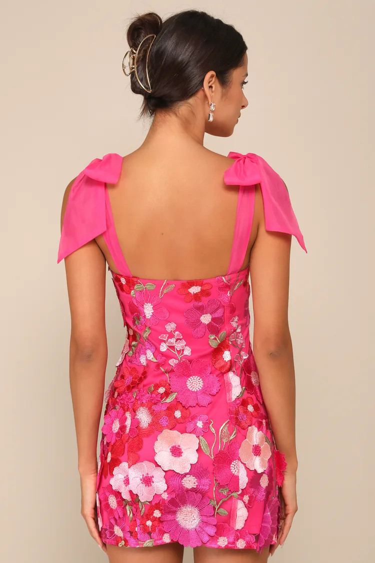 Emphatically Adorable Hot Pink Floral Tie-Strap Mini Dress | Lulus