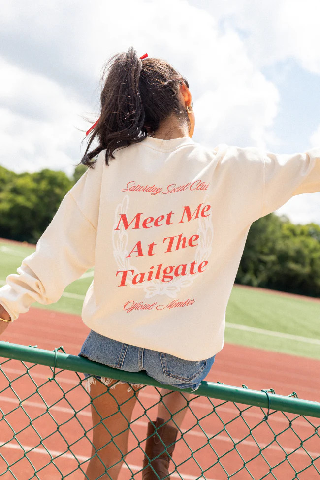 Meet Me At The Tailgate Cream Graphic Sweatshirt SALE | Pink Lily