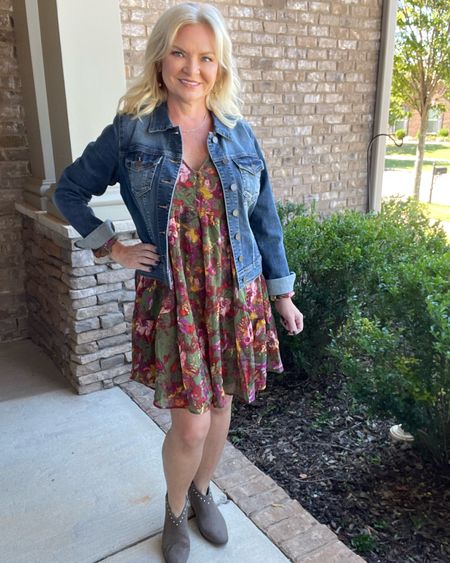 Great day for a cute fall dress! 
#falldress #walmart #westernbooties #denimjacket #falloutfit #over50 #walmartfashion #affordablestyle

#LTKunder50