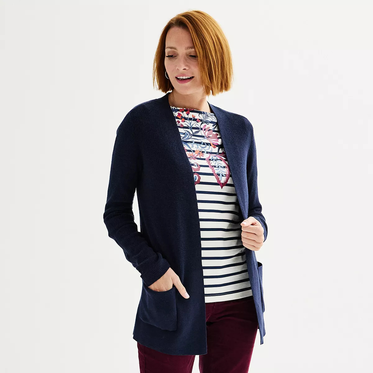 Petite Croft & Barrow® Classic Ribbed Open-Front Cardigan | Kohl's