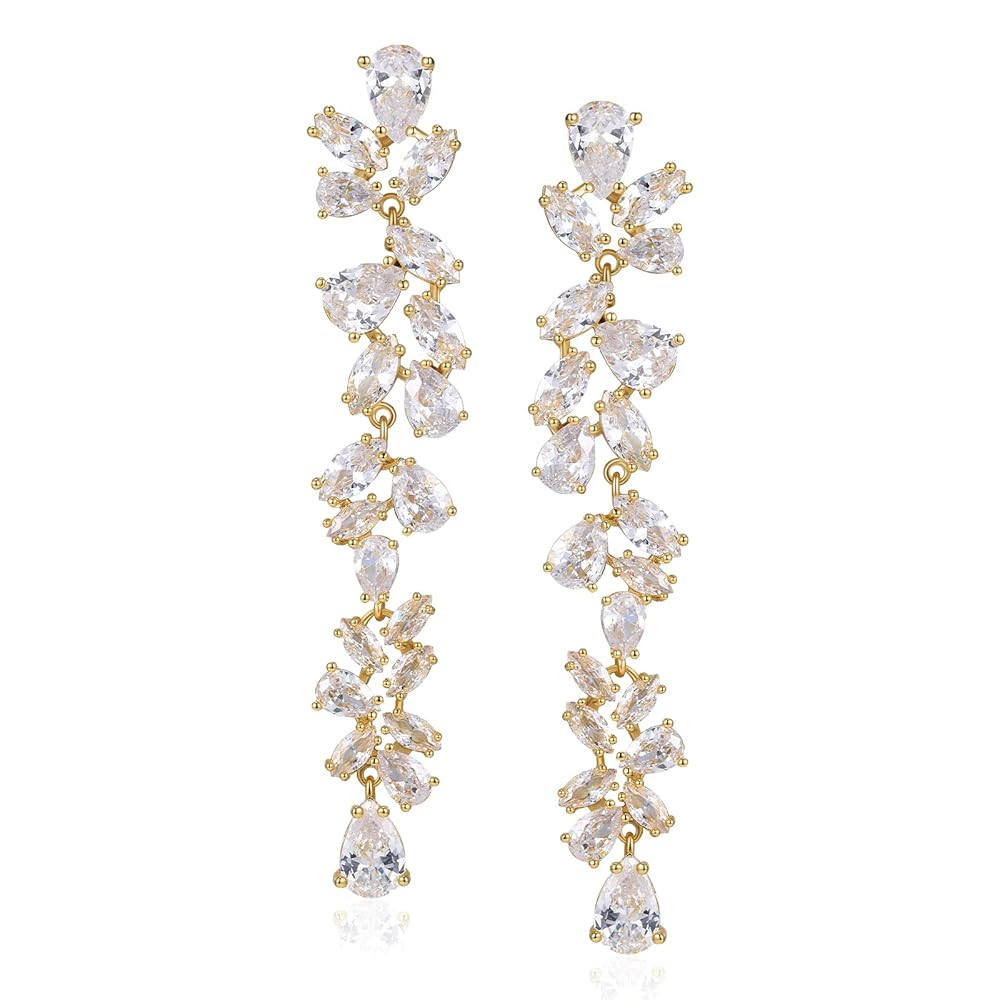 SWEETV Cubic Zirconia Bridal Earrings for Women Brides, Crystal Chandelier Wedding Drop Earrings ... | Amazon (US)