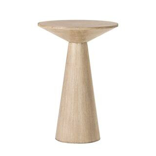 Farmhouse 13.5 in. Natural Round Pine Wood End Table with textured finish | The Home Depot