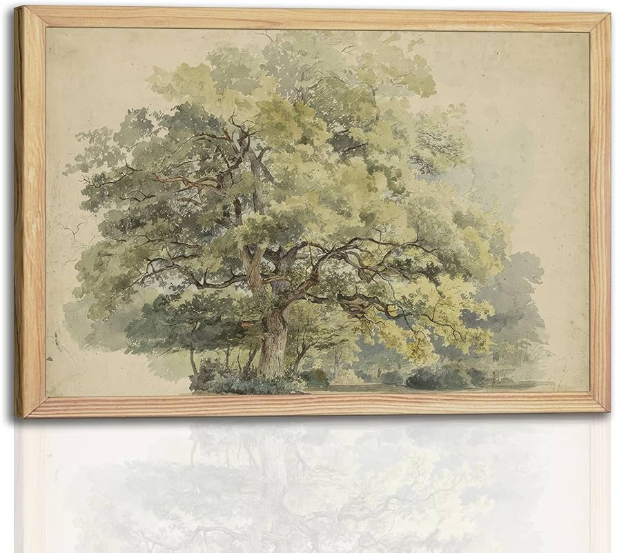 Watercolor Oak Tree Wall Art 12x16Inchs - Green Nature Landscape Painting Print with Light Wood F... | Amazon (US)